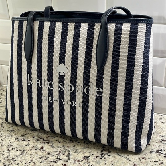 Kate Spade Striped Street Tote with Clutch Set NWOT - Picture 3 of 15